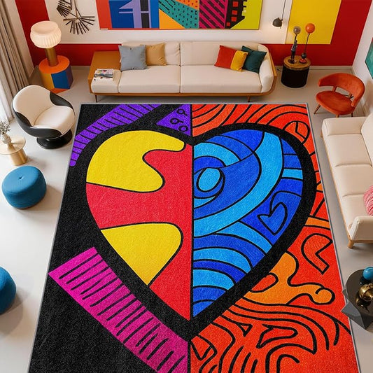 Abstract Bedroom Rug - Colorful Pop Art Rug, 6x9 Area Rugs, Hippie Aesthetic Funky Non Slip Fade Resistant Large Carpets Home Decor #C127