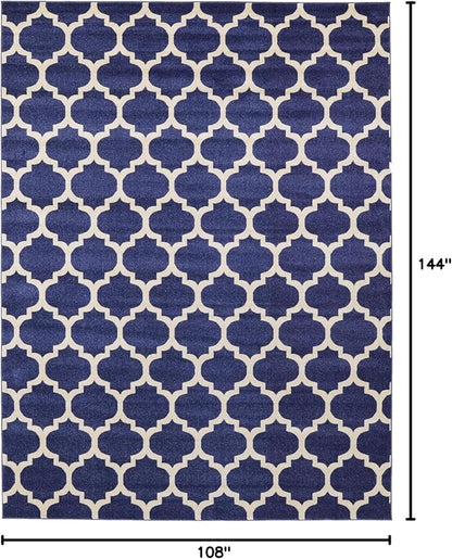 Rugs.com Lattice Collection Rug – 9' x 12' Dark Blue Medium Rug Perfect for Living Rooms, Large Dining Rooms, Open Floorplans
