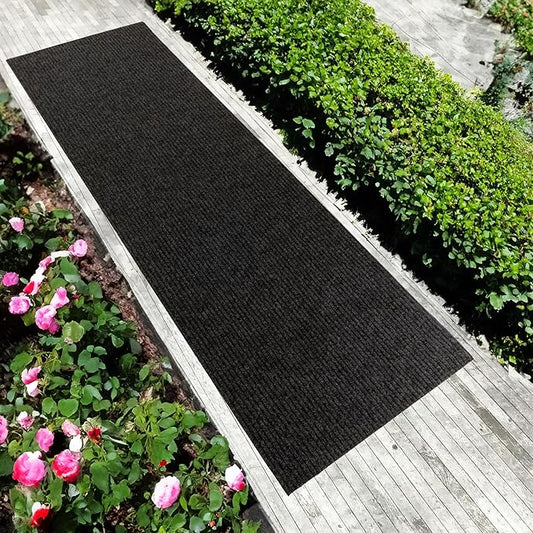 English Home Custom Size Non Slip Striped Design Durable Anti Slip Back Tough Pile Runner Rug for Hallway, Outdoor, Indoor, Commercial, Residential, Pool, Office (Dark Gray, 26" x 11')