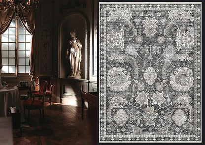 RUGSURE Washable Area Rugs - Perfect for Living Room, Bedroom, Kids Room, Nursery - Stain & Water Resistant Non-Slip, Pet & Child Friendly, Vintage Tribal Area Rugs (Grey, 6' x 9')