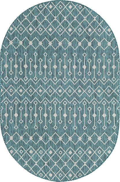Unique Loom Outdoor Trellis Collection Area Rug - Tribal Trellis (5' 3" x 8' Oval, Teal/ Ivory)