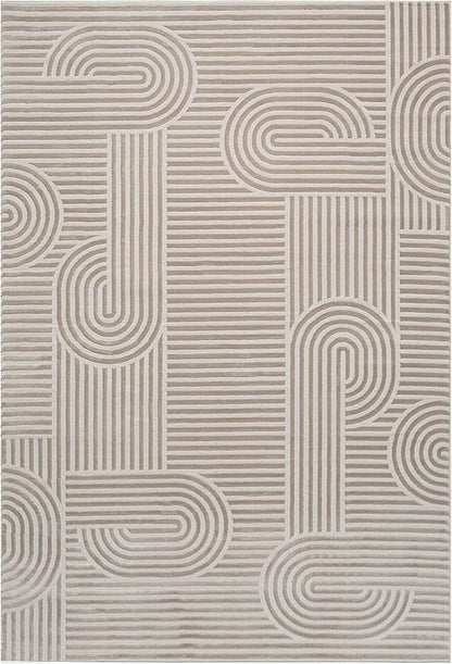 Annabel Modern Geometric Area Rug for Living Room, 6x9 Contemporary Arched Linear Beige Neutral Rug, Stain Resistant Non-Shedding Carpet for Bedroom, Dining Room or Kitchen (6' x 9', Beige)
