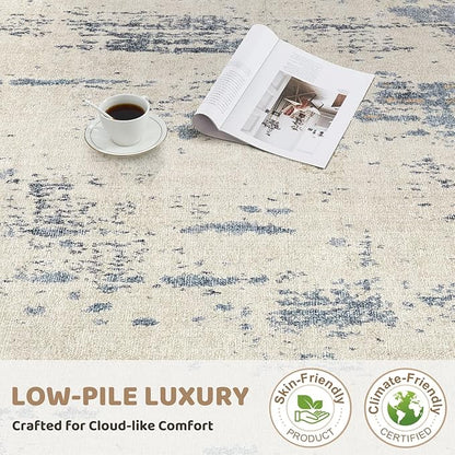 5x8 Area Rug Living Room Rugs - Washable Neutral Modern Abstract Soft Thin Rug Indoor Floor No Slip Rug Carpet for Bedroom Under Dining Table Home Office Decor - Blue/Light Brown