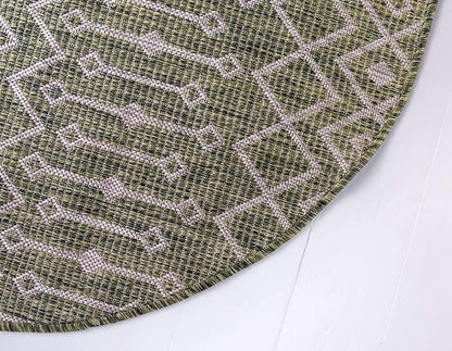 Unique Loom Outdoor Trellis Collection Area Rug - Tribal Trellis (4' 1" Round, Green/ Natural)