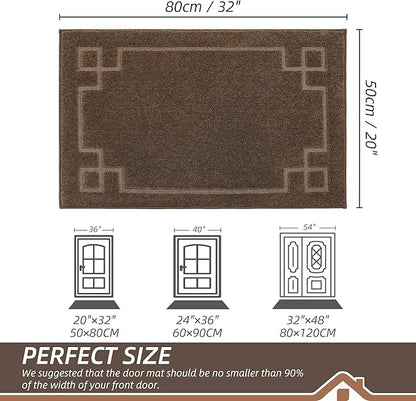 BEQHAUSE Door Mat 20" x 32", Non-Slip Door Mats Indoor Entryway Rugs Washable Low-Profile Absorbent and Stain Resist Floor Mats, Dog Door Mat for Front Back Door, Muddy Wet Shoes & Paws, Brown