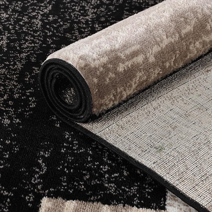 Superior Indoor Area Rug, Jute Backing, Plush Modern Rugs for Entryway, Kitchen Floors, Office Floor Cover, Color Block Rugs, Rockwood Collection, 7' x 9', Ivory/Beige