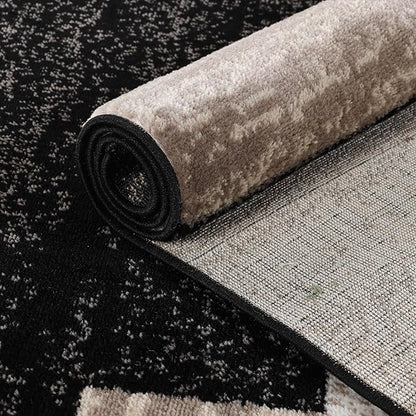 Superior Indoor Area Rug, Jute Backing, Plush Modern Rugs for Entryway, Kitchen Floors, Office Floor Cover, Color Block Rugs, Rockwood Collection, 7' x 9', Ivory/Beige