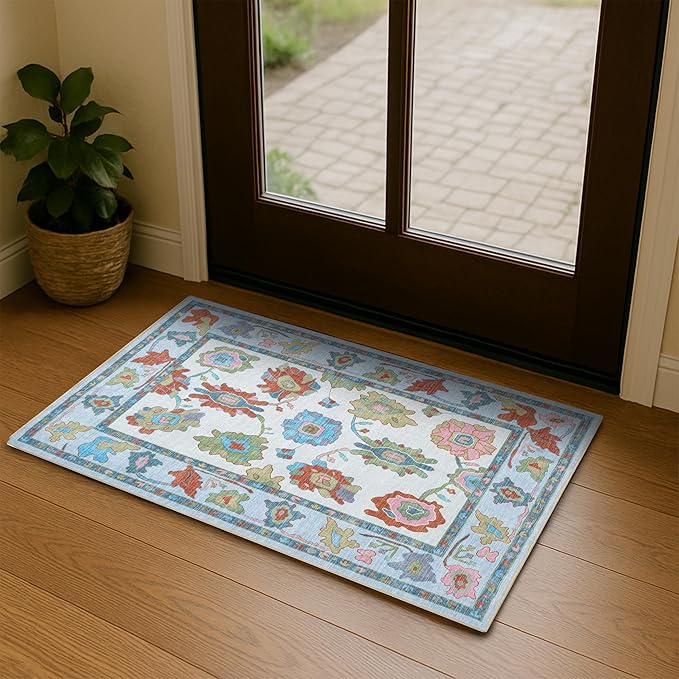 Fame Living Oushak Rug, Colorful Vintage Eclectic Turkish Floral Pastel Large Oversized Area Rugs for Living Room Dining Bedroom Kitchen Bathroom 2'x3'