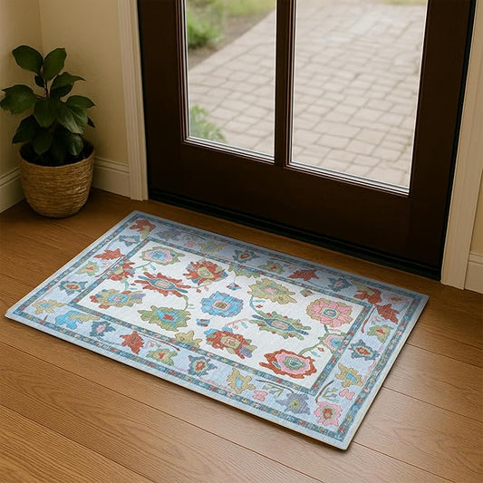 Fame Living Oushak Rug, Colorful Vintage Eclectic Turkish Floral Pastel Large Oversized Area Rugs for Living Room Dining Bedroom Kitchen Bathroom 2'x3'