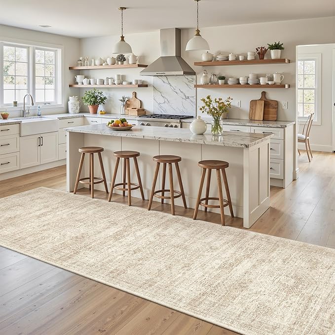 Runner Rug 2'x10' Washable Non-Slip Runner Rugs for Kitchen Bathroom Laundry Room Beige Vintage Floor Carpet Runners for Hallway Entryway