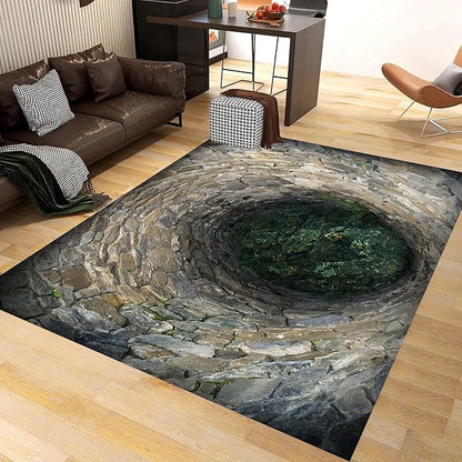 3D Hole Area Rug for Bedroom, 6x8ft, Visual Illusion Stone Cave Trap Design Home Decorative Rugs, Breathable Anti Skid Dirty Resistant Washable Soft Large Carpets for Family Indoor