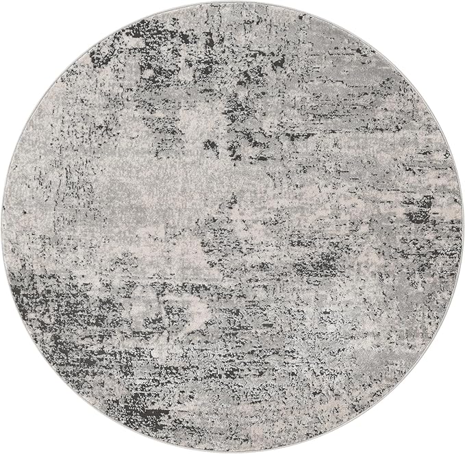 Rugs.com Leipzig Collection Rug – 5 Ft Round Gray Low-Pile Rug Perfect for Kitchens, Dining Rooms