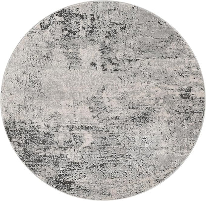 Rugs.com Leipzig Collection Rug – 5 Ft Round Gray Low-Pile Rug Perfect for Kitchens, Dining Rooms