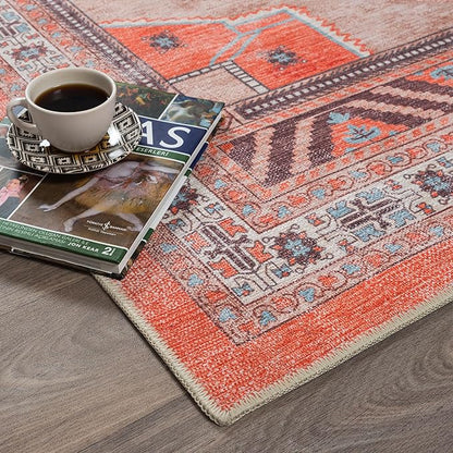Fame Rugs Turkish Rug. Washable Vintage Oriental Antique Inspired Traditional Doormat Small Modern Area Rugs Luxury Entryway Entry Bedroom Bathroom Kitchen (380TT, 4'9 x 6'9)