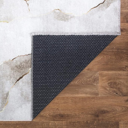 Bloom Rugs Caria Washable Non-Slip 4x6 Rug - Ivory/Gold Modern Abstract Area Rug for Living Room, Bedroom, Dining Room, and Kitchen - Exact Size: 4' x 6'