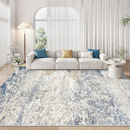 Art&Tuft Washable Rugs 5x7, Abstract Area Rugs for Living Room - Non Slip and Low Pile Soft Thin 5x7 Rug for Bedroom, Dining Room, Kitchen, Office, Blue