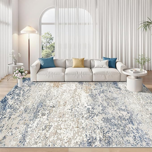 Art&Tuft Washable Rugs 5x7, Abstract Area Rugs for Living Room - Non Slip and Low Pile Soft Thin 5x7 Rug for Bedroom, Dining Room, Kitchen, Office, Blue