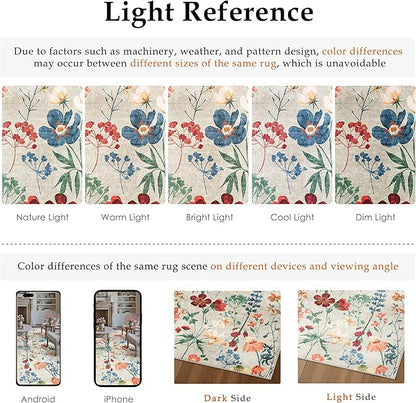 Floral Runner Rug 2x12 Washable Hallway Long Beige Bedroom Carpet Non Slip Indoor Boho Kitchen Low Pile Accent Rug Lightweight Soft for Bathroom Dining Laundry Living Room
