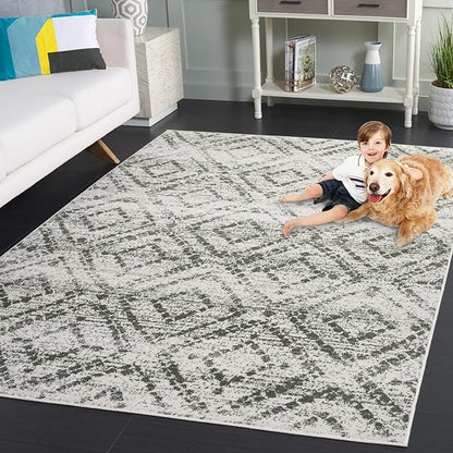 SAFAVIEH Adirondack Collection Area Rug - 4' x 6', Ivory & Dark Green, Geometric Design, Non-Shedding & Easy Care, Ideal for High Traffic Areas in Living Room, Bedroom, Dining (ADR131W-4)