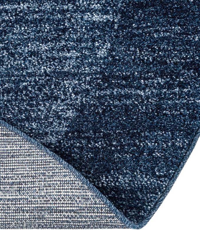 Rugs.com Angelica Collection Rug – 4 Ft Round Navy Blue Medium-Pile Rug Perfect for Kitchens, Dining Rooms