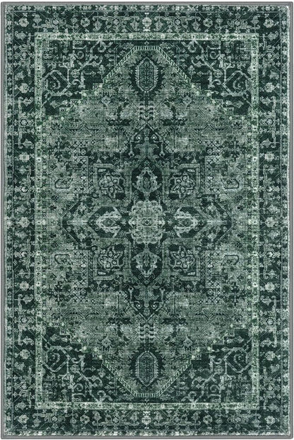 KOZYFLY Boho Area Rug 3x5 Ft Rugs for Entryway Washable Entry Rug Non Slip Door Mat Indoor Entrance Printed Faux Wool Throw Rugs for Entrance Kitchen Living Room, Dark Green