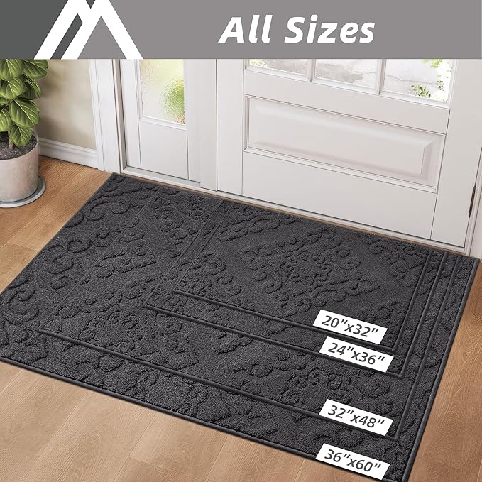 COSY HOMEER Door Mat 32”x48”,Absorbent Dirt Trapper Entryway Rugs,Non-Slip Welcome Mat,Washable Entry Rugs,Low Pile Doormat for Front Back Door,Wet Shoes & Paws,Dark Grey