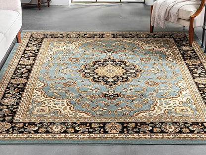 Well Woven Barclay Collection Medallion Kashan Light Blue 9x12 Area Rug - for Living Room, Bedroom, and Dining Room