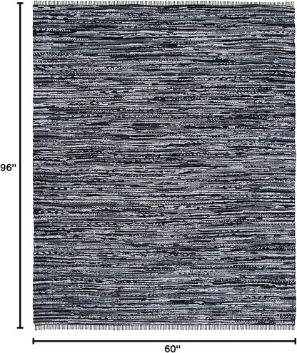SAFAVIEH Rag Rug Collection Area Rug - 5' x 8', Black, Handmade Boho Stripe Cotton, Ideal for High Traffic Areas in Living Room, Bedroom (RAR121Z)