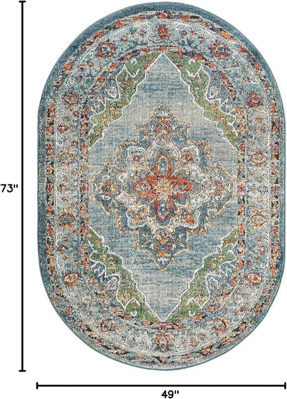 Unique Loom Isabella Collection Area Rug - Rossellini (4' 1" x 6' 1" Oval, Blue/ Beige)