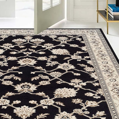 Superior Elegant Kingfield Collection Area Rug, 8mm Pile Height with Jute Backing, Classic Bordered Rug Design, Anti-Static, Water-Repellent Rugs, 5' x 8', Black
