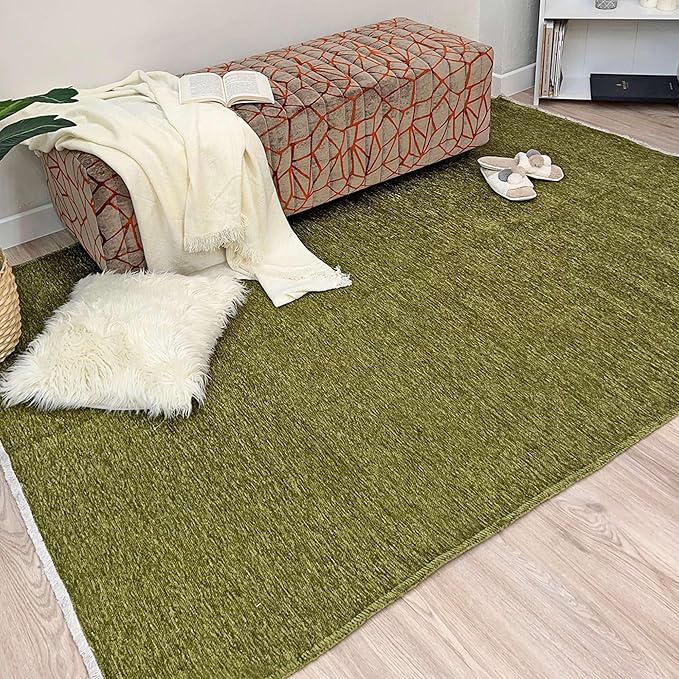 Alfa Rich 3x10 Green Washable Area Rugs for Living Room Hallway Kitchen Cotton Decor Solid Runner Rug