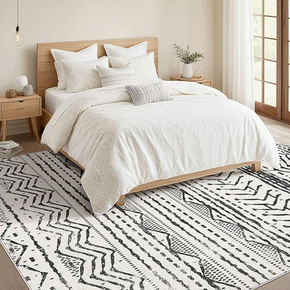 Nakagishi Black Rug Living Room Rugs: 10x14 Machine Washable Boho Large Neutral Modern Soft Moroccan Stain Resistant Indoor Floor Non Slip Accent Carpet for Bedroom Nursery Kids Playroom Office