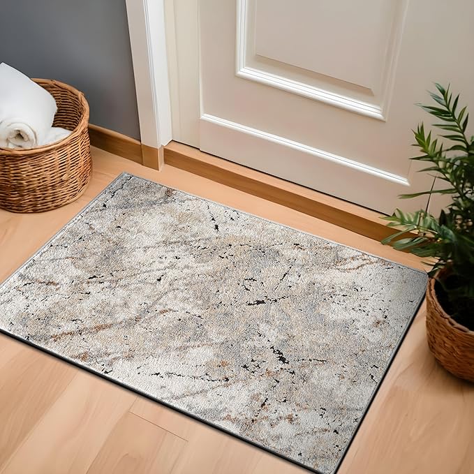 Rugshop Drifted Marble Abstract Area Rug Modern Indoor Rug for Entryway, Doormat, or Kitchen Easy to Clean, Durable, Kid & Pet Friendly Gray, Ivory, Neutral Tones 2' x 3'