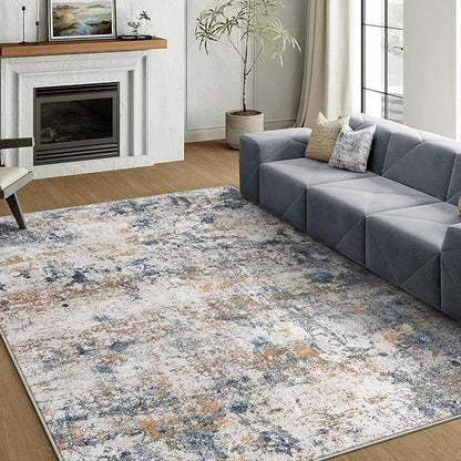 5x7 Washable Area Rug for Living Room, Multicolor Modern Vintage Abstract Rug Large Non-Slip Low Pile Soft Faux Wool Carpet, Kids and Pets Friendly for Bedroom Dining Room Farmhouse Home Decor Rug