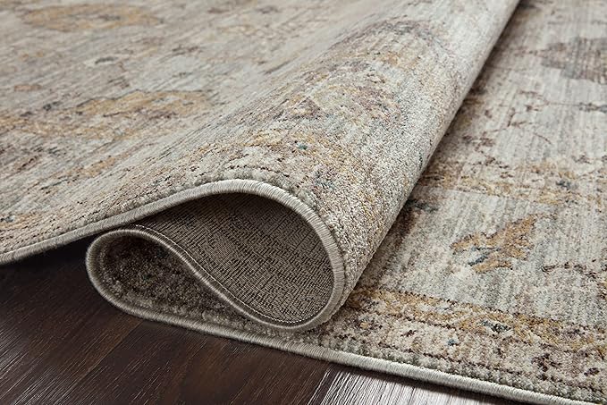 Loloi Magnolia Home by Joanna Gaines Millie Collection MIE-02 Sky/Gold 7'-10" x 7'-10", .25" Pile Height, Round Area Rug
