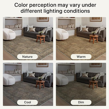 Bavni 2'6''x6 Rug Runners for Hallways, Washable Runner Rug Non Slip, Vintage Floral Print Style Rugs for Bedroom-Lightweight Low Pile Carpet for Hallways Bathroom, Brown
