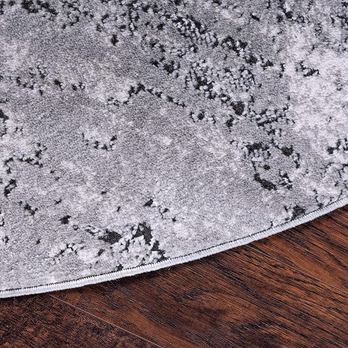 Rugs.com Leipzig Collection Round Rug – 3 Ft Round Grey Low-Pile Rug Perfect for Kitchens, Dining Rooms