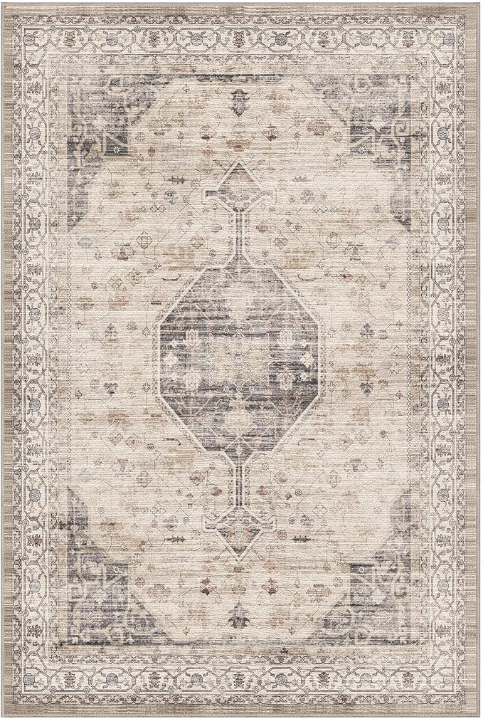 LUMI 8x10 Washable Area Rug for Living Room, Ultra Soft Traditional Rugs Non Slip with Rubber Backing, Low Profile, High Traffic, Stain Resistant Carpets, Ideal for Bedroom, Dining Room, Indoor