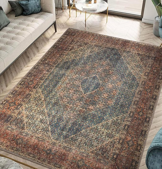 Keen Home Design 10x14 Rug - Machine Washable Area Rug with Non-Slip Backing, Ideal for Living Room, Dining Room, Bedroom - Vintage, Easy Clean, Durable, Low Pile Rug - (9'7" x 14')