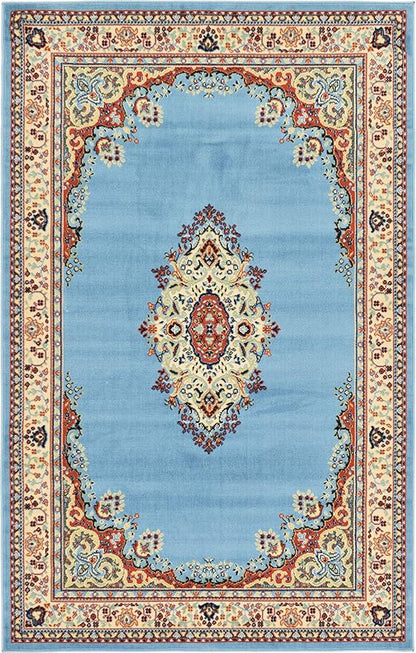 Unique Loom Reza Collection Traditional Persian Style Area Rug, Rectangular 5' 1" x 8' 0", Light Blue/Ivory