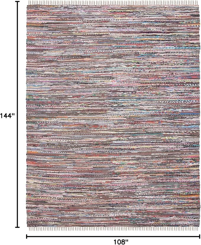 SAFAVIEH Rag Rug Collection Area Rug - 9' x 12', Rust & Multi, Handmade Boho Stripe Cotton, Ideal for High Traffic Areas in Living Room, Bedroom (RAR121E)