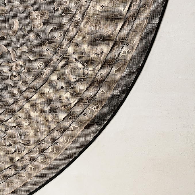 Unique Loom Sialk Hill Collection Area Rug - Washington (4' 1" Round Black/Gray)
