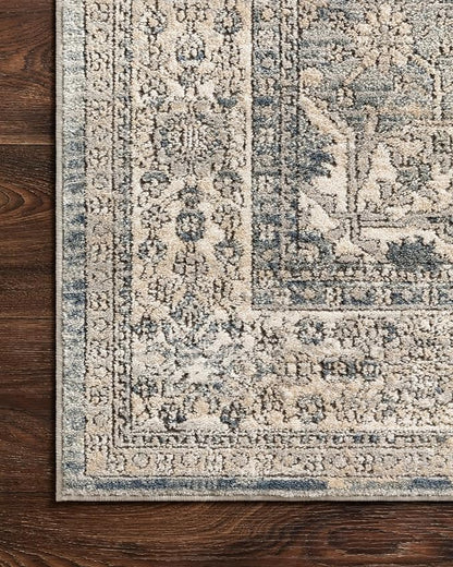 Loloi Teagan Collection TEA-04 Sky/Natural 6'-7" x 9'-2" Area Rug, Large, Soft Neutral Rug, High-Traffic for Living Room, Bedroom, Home Office, Dining Area