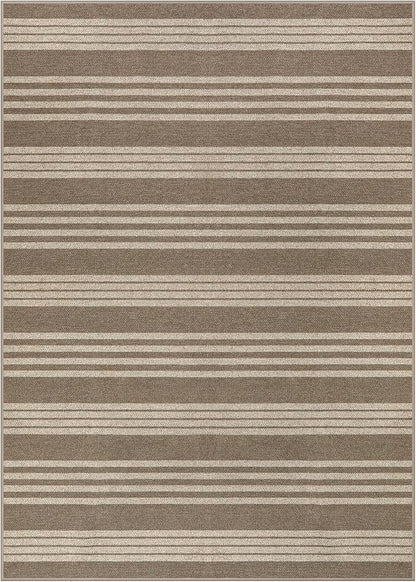 Lahome Striped Non Shed Easy Jute Rug, 5x7 Large Living Dining Room Rug Washable Outdoor Patio Rug, Farmhouse Neutral Non Slip Stain Resistance Indoor Outdoor Carpet for Sunroom Bedroom, Khaki
