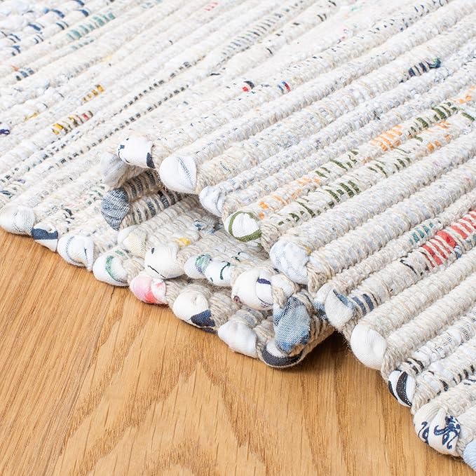SAFAVIEH Rag Rug Collection X-Large Area Rug - 12' x 18', Ivory & Multi, Handmade Boho Stripe Cotton, Ideal for High Traffic Areas in Living Room, Bedroom (RAR121G)