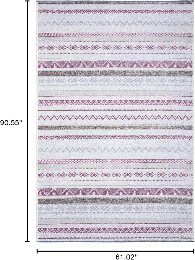 Alfa Rich 5x8 Mauve Off White Washable Area Rugs for Living Room Bedroom Kitchen Decor Cotton Rug