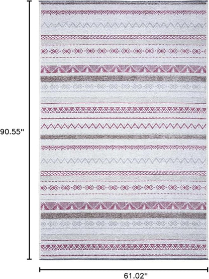 Alfa Rich 5x8 Mauve Off White Washable Area Rugs for Living Room Bedroom Kitchen Decor Cotton Rug