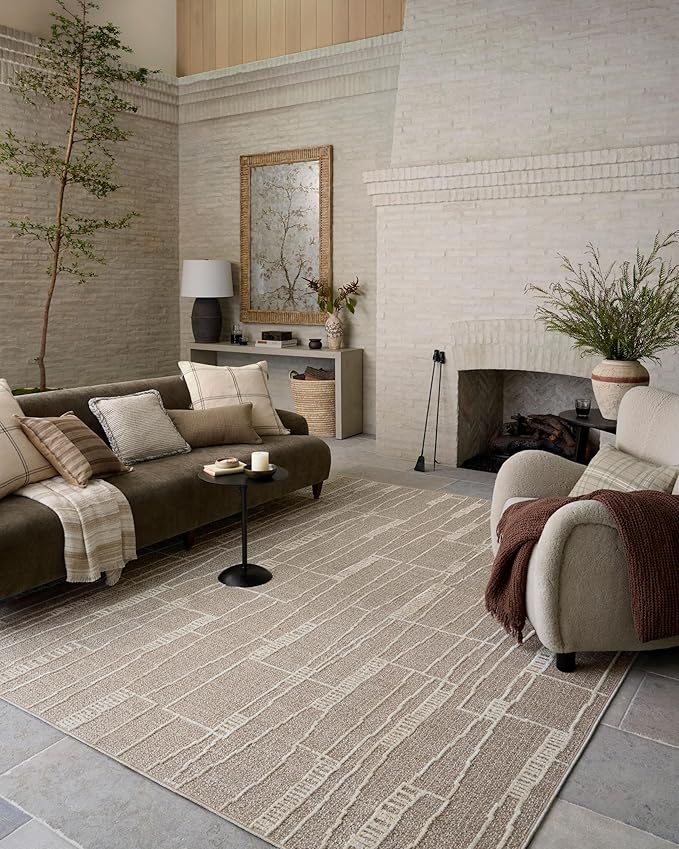 Loloi Amber Lewis Bexley Collection BEX-05 Mushroom/Natural 9' x 13' Area Rug Neutral, Textured, Living, Bedroom, Dining, Carpet