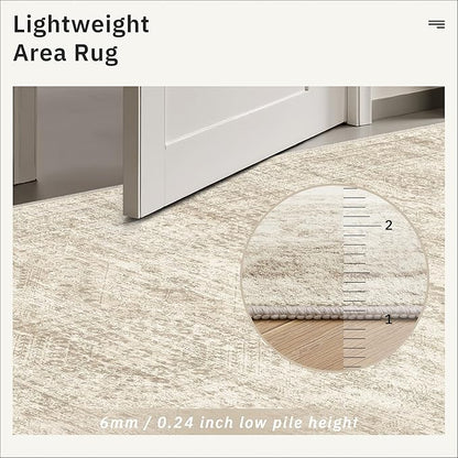 4x6 Area Rugs for Living Room, Vintage Washable Rugs for Dining Room, Bedroom, Home Office Decor, Non-Slip Beige Carpet Thin Rug