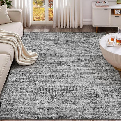 7x9 Area Rug Living Room Rugs - Washable Neutral Modern Abstract Soft Thin Rug Indoor Floor No Slip Rug Carpet for Bedroom Under Dining Table Home Office Decor - Dark Gray